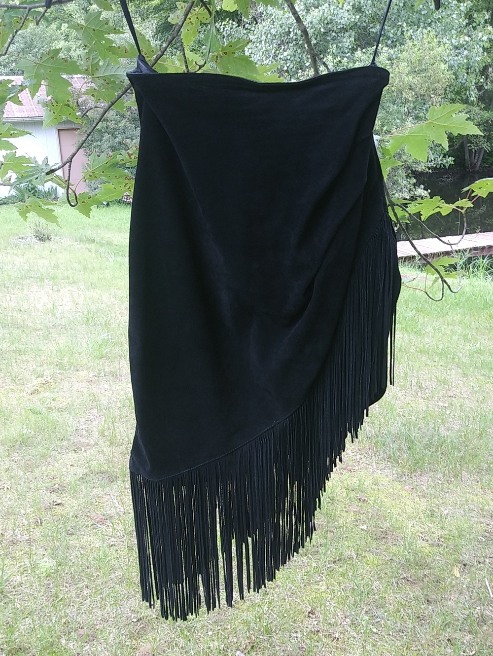 Wilsons Suede Fringed Skirt Black 6/8